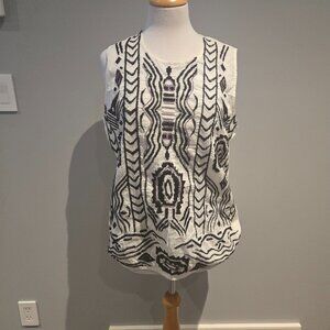 Temperance Embroidered Sleeveless Boho Top | Size Large | Cream & Black